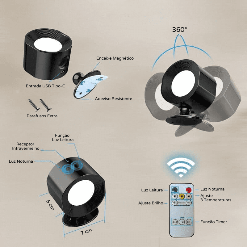 Arandela de Parede Interna LED Bifocal Sem Fio