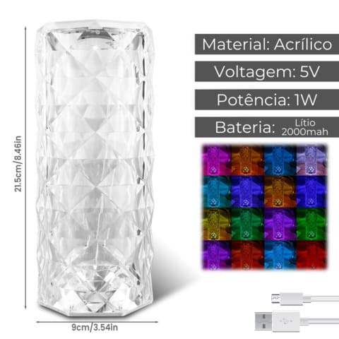 Luminária de Mesa Led Sem Fio 3-16 Cores Premium