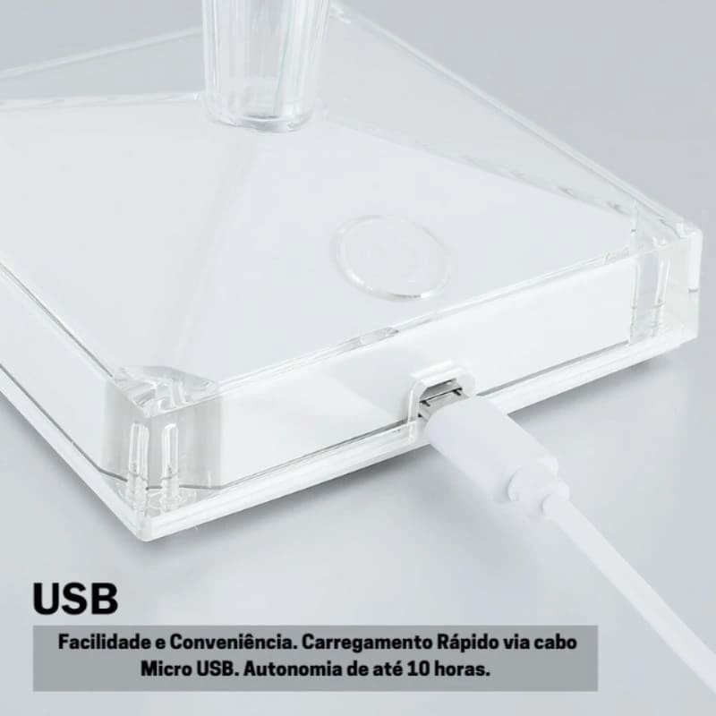 Luminária de Mesa LED Diamante USB 3 em 1 Sem Fio