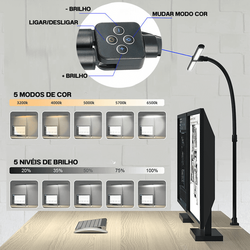 Luminária de Mesa LED Escritório Flexível Alumínio