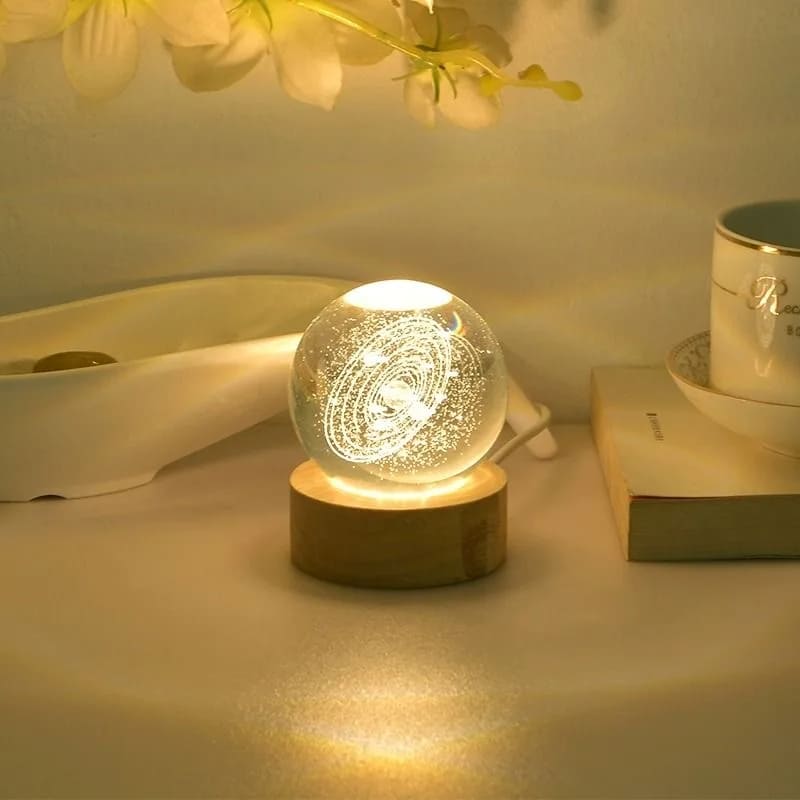 Luminária de Mesa LED Luz Noturna 3D Bola Cristal