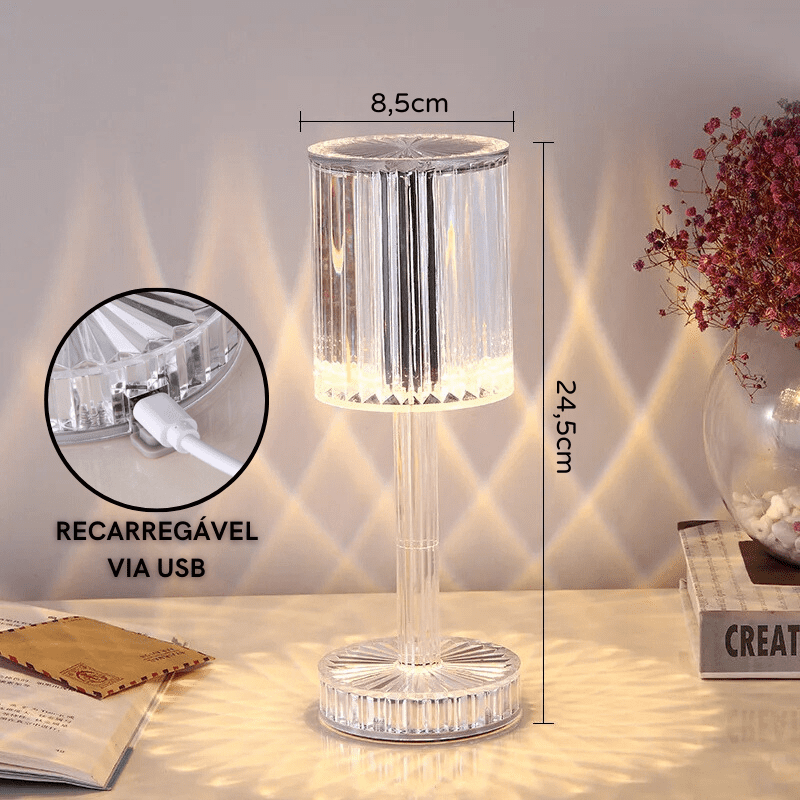 Luminária de Mesa LED Recarregável Sem Fio Cristal