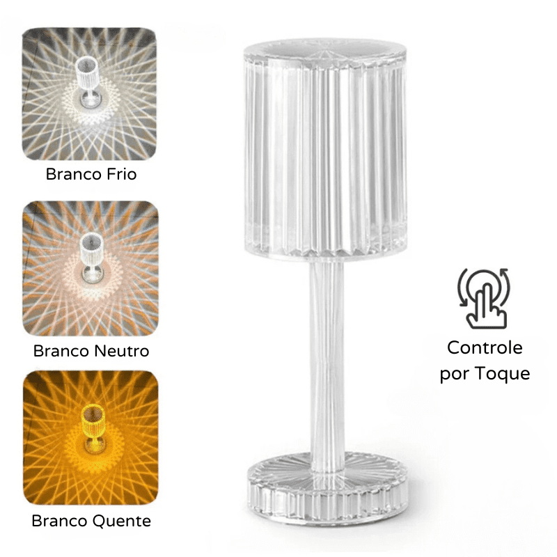 Luminária de Mesa LED Recarregável Sem Fio Cristal