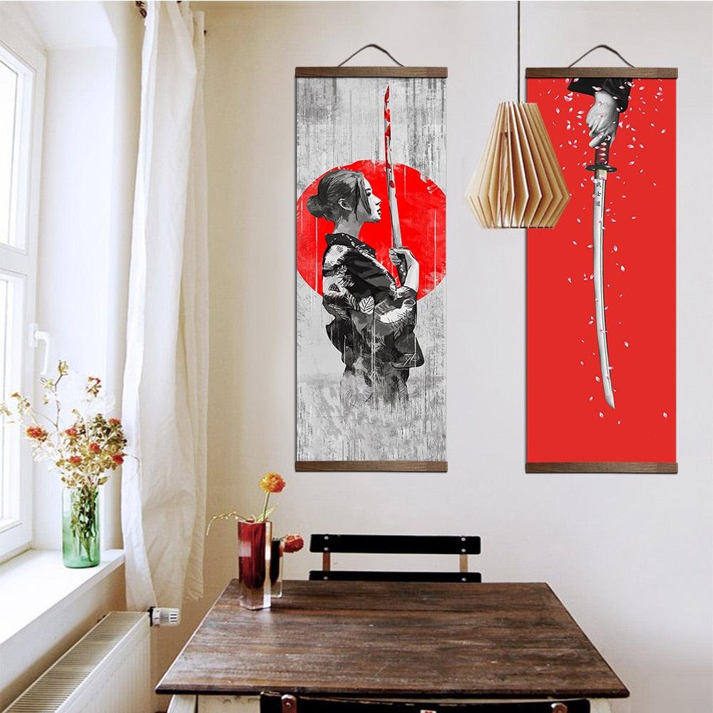 Poster Decorativo Estilo Japonês Katanas