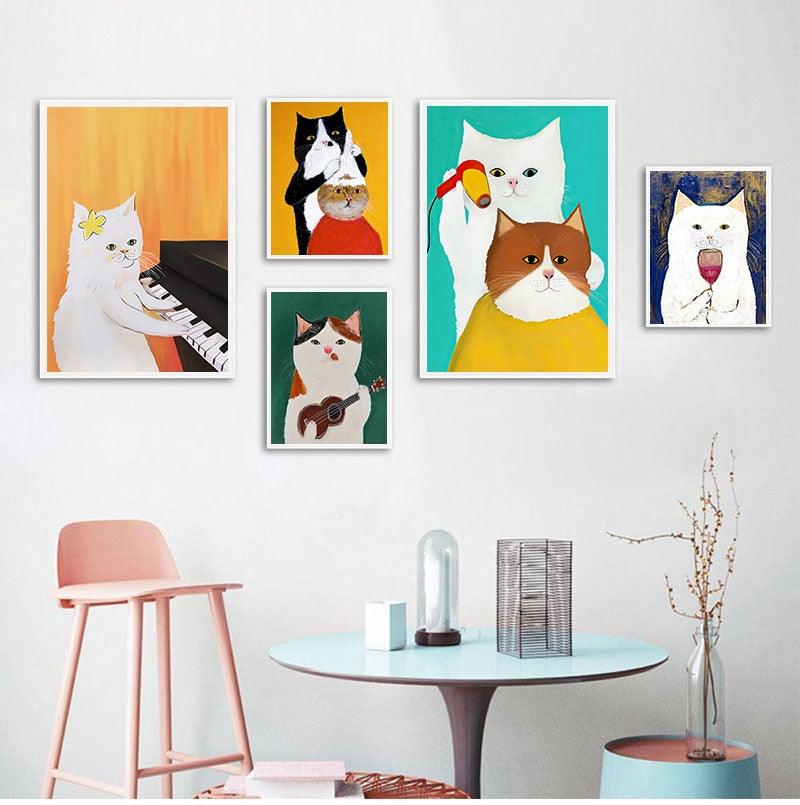 Quadro Decorativo Criativos Gatos em Tela Canvas