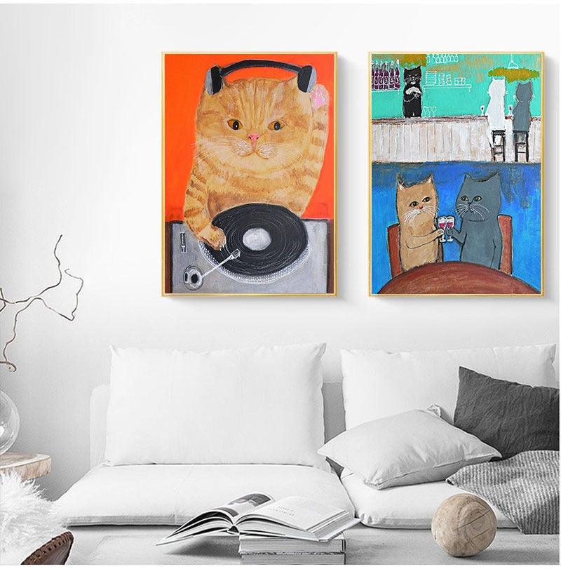 Quadro Decorativo Criativos Gatos em Tela Canvas